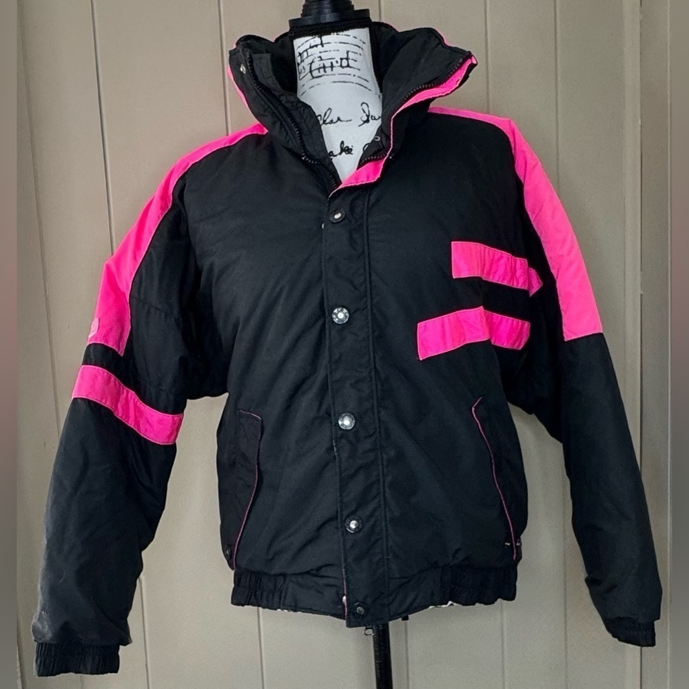 VTG 1989 *MINT* CB Classic Neon Pink Striped Ski Parka Womens Size Small